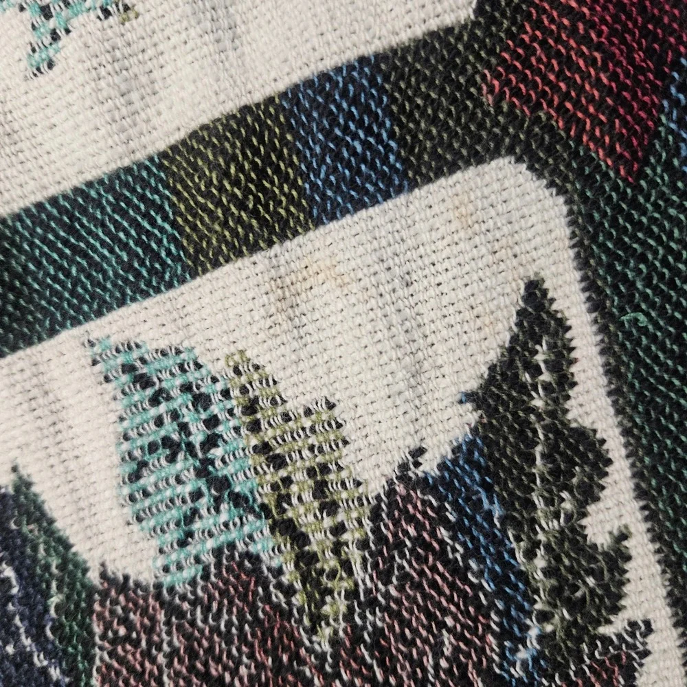 Vtg Goodwin Weavers Cotton Tapestry Throw Blanket Birds Fruit Botanical‎ USA